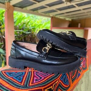 Sam & Libby Black Loafers with Gold Chain Detail Women's Size 6